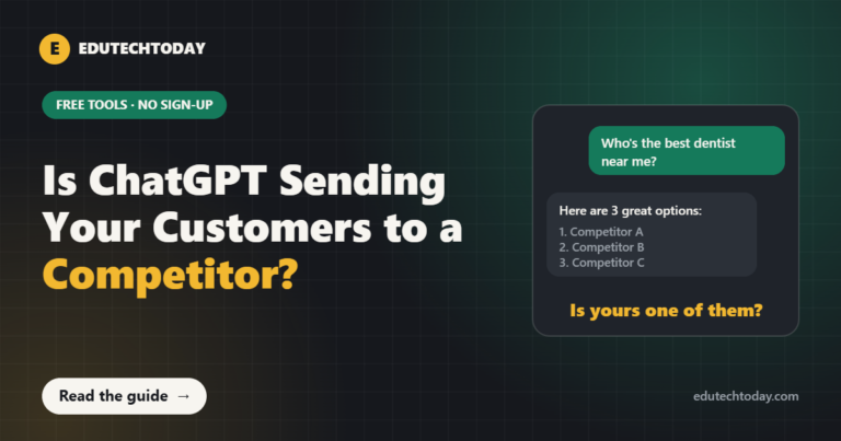 Is ChatGPT sending your customers to a competitor? A ChatGPT-style chat recommending three competitors, illustrating free AI SEO tools for local businesses